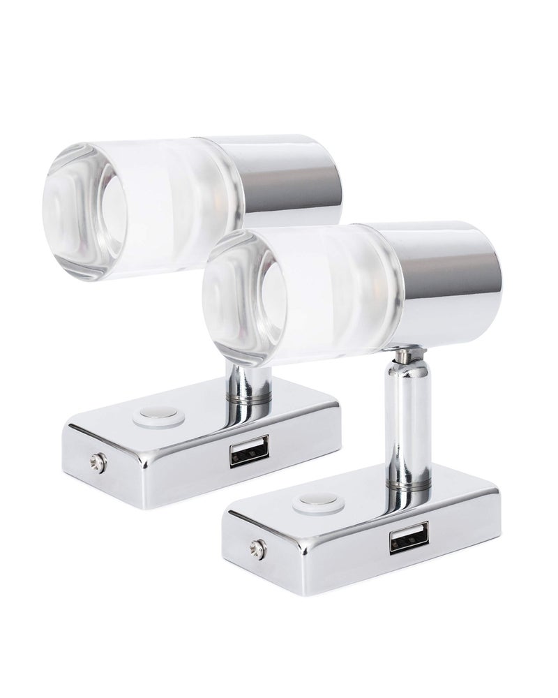 LIGHTEU 12V Reading Light RV Interior 2.2W Bedside with USB Port (5V/2A), Designed for Reading, RV, and Caravan, Motorhome,Touch Switch Dimmable Warm 2 Pack(Chrome 2X A2-USB) - Image 1